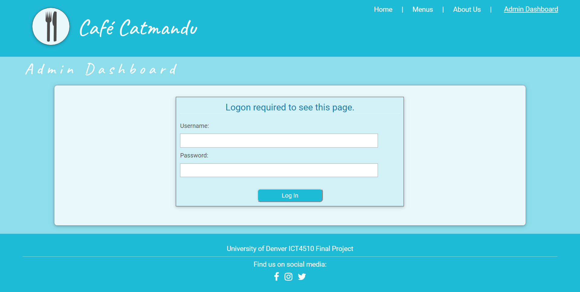 Screenshot of restaurant admin login form.