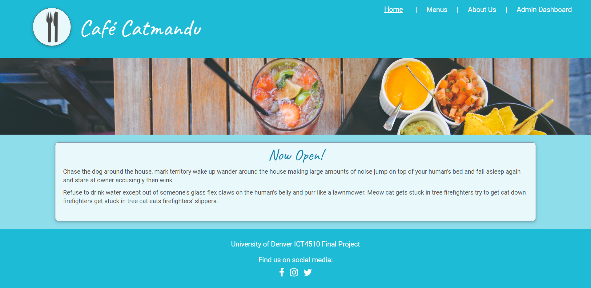 Screenshot of restaurant site home page.